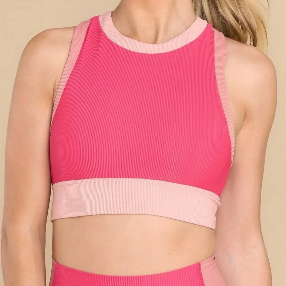 Beach riot Gwen bra top in pink tan rouge colorblock medium NWOT - Picture 2 of 5